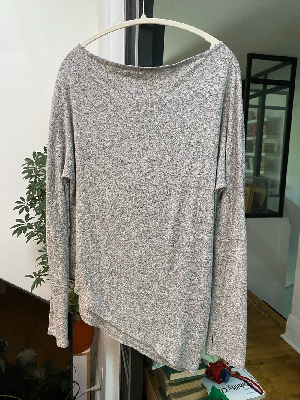 Stella & Dot Light Heather Gray Asymmetric Boatneck Pullover